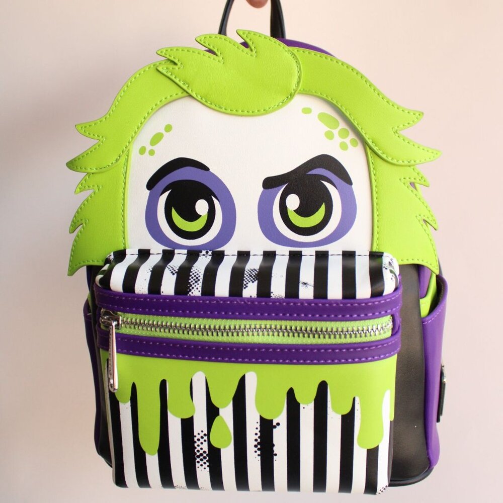 Loungefly Beetlejuice Backpack, New With Tags, Green and Purple, Pockets - Picture 2 of 12